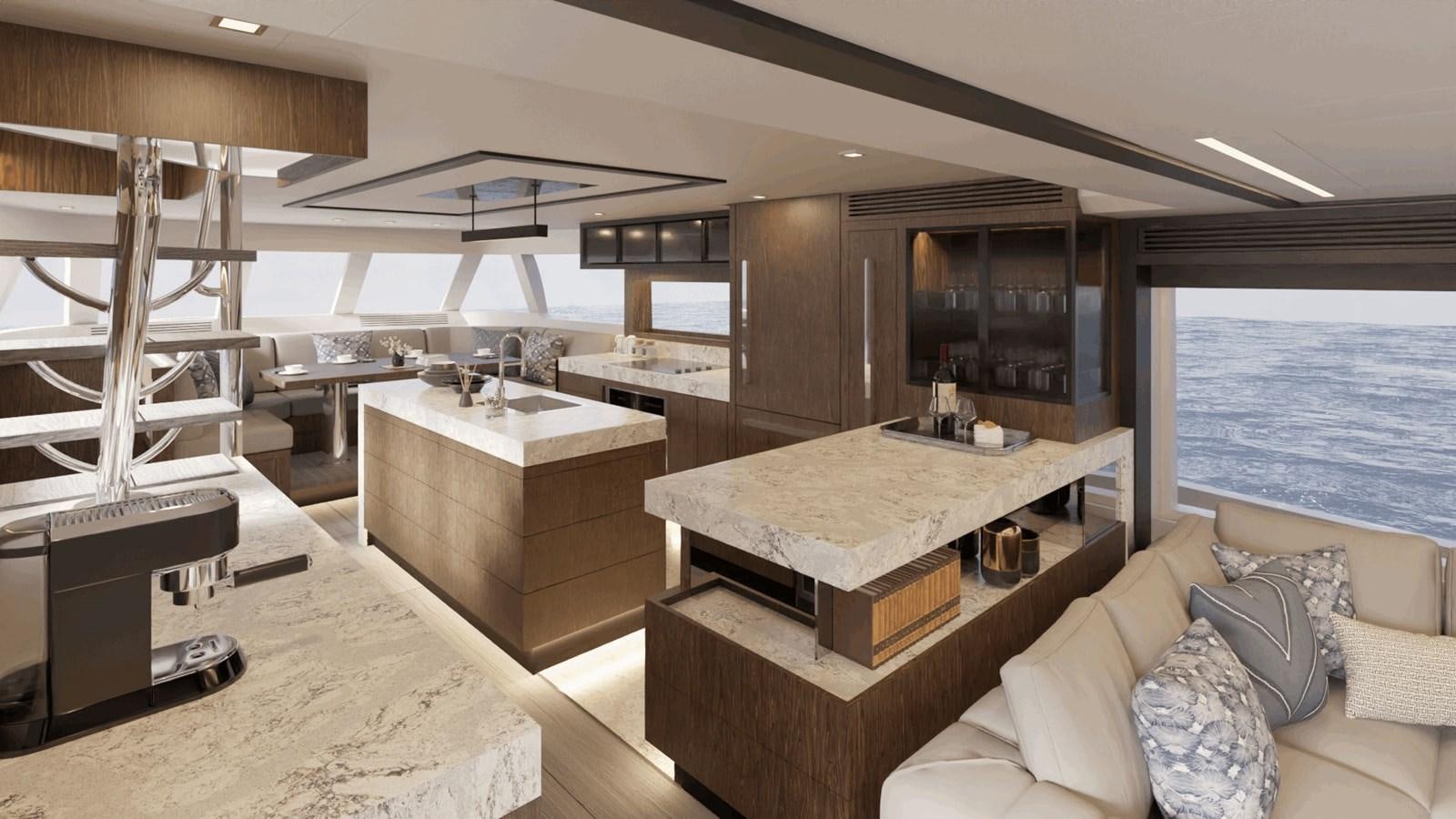 a large modern looking room aboard HORIZON V68 Yacht for Sale