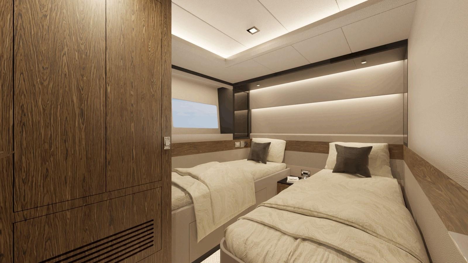 a room with two beds aboard HORIZON V68 Yacht for Sale