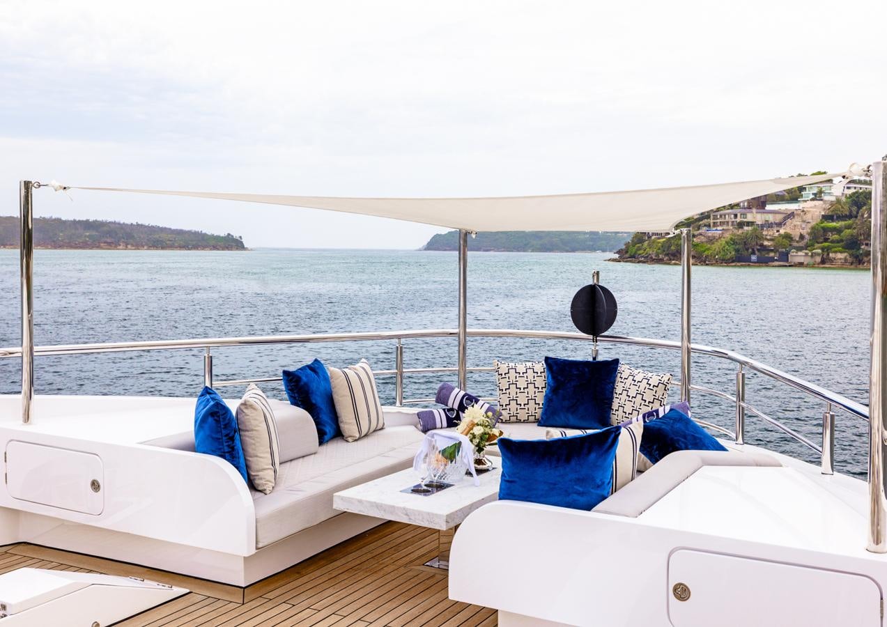 a boat with pillows and pillows aboard EVOLUTION 1 Yacht for Sale