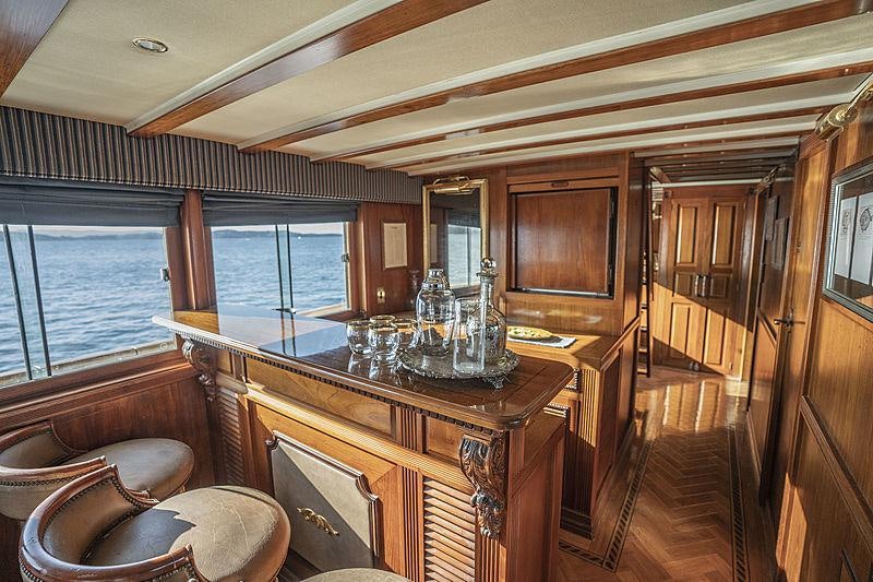 a kitchen with a large window aboard SEA BREEZE III Yacht for Charter