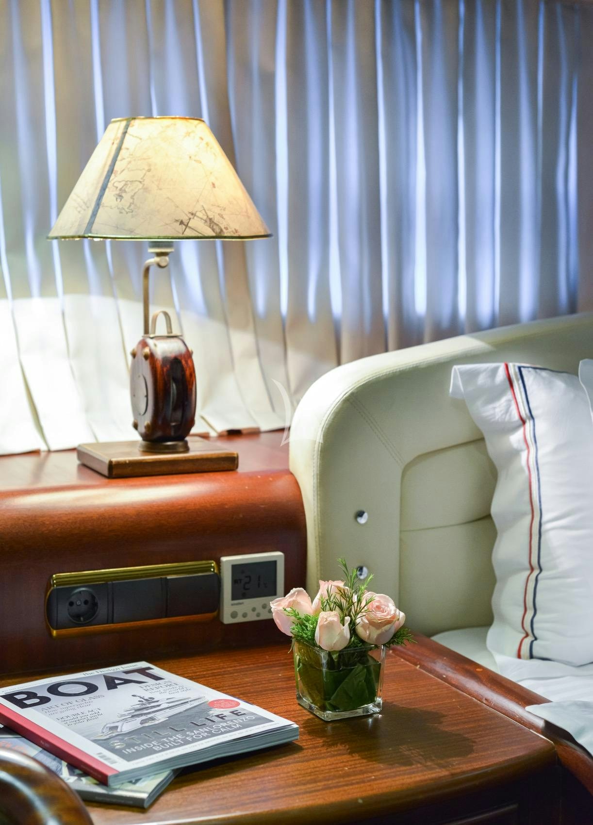 a lamp on a table aboard LADY CHRISTA Yacht for Charter