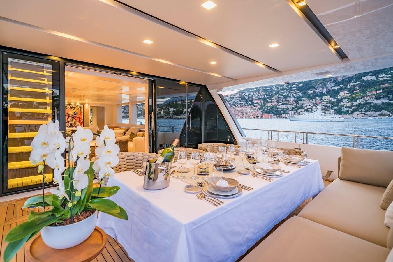 a table with plates and glasses aboard SALT Yacht for Charter
