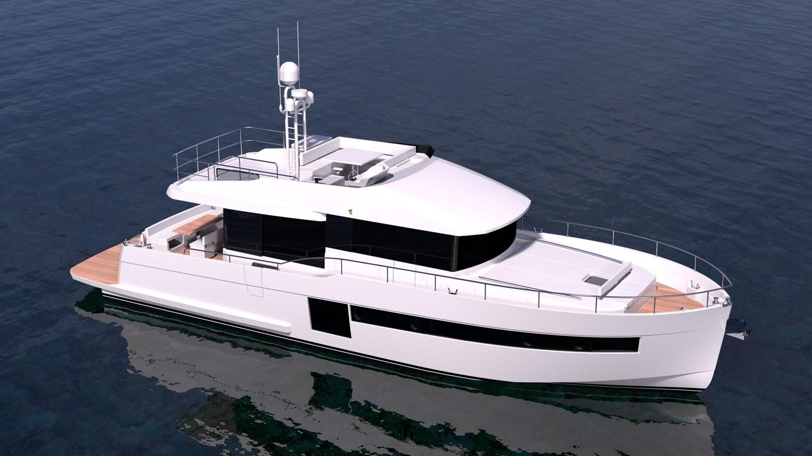 a white boat on the water aboard SUNDECK YACHTS Yacht for Sale